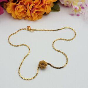 Vintage Direction One Gold Tone Mesh Rose Charm Fancy Chain Necklace 16"